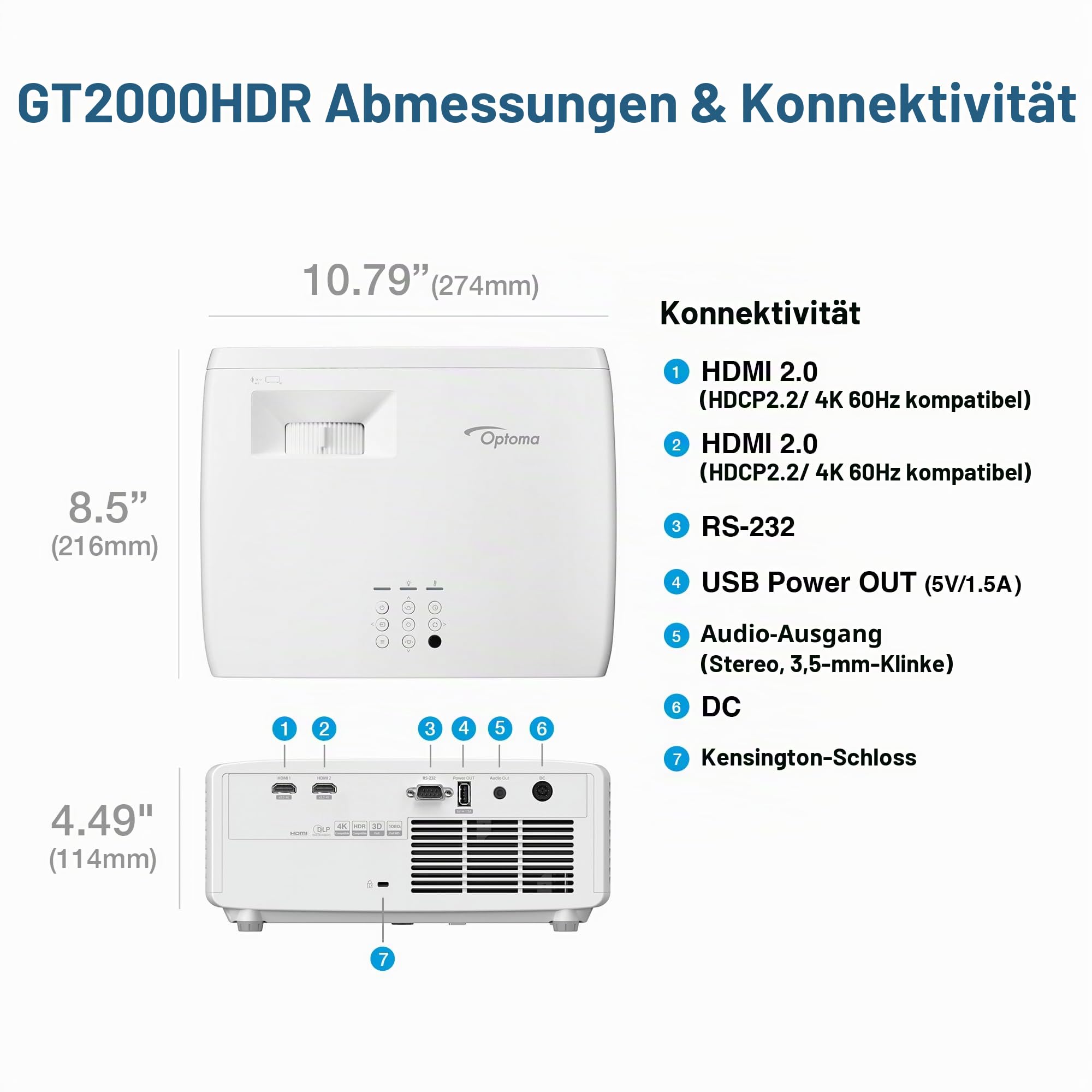 OPTOMA GT2000HDR vidéo-projecteur Projecteur à focale Courte 3500 ANSI lumens DLP 1080p (1920x1080) Compatibilité 3D