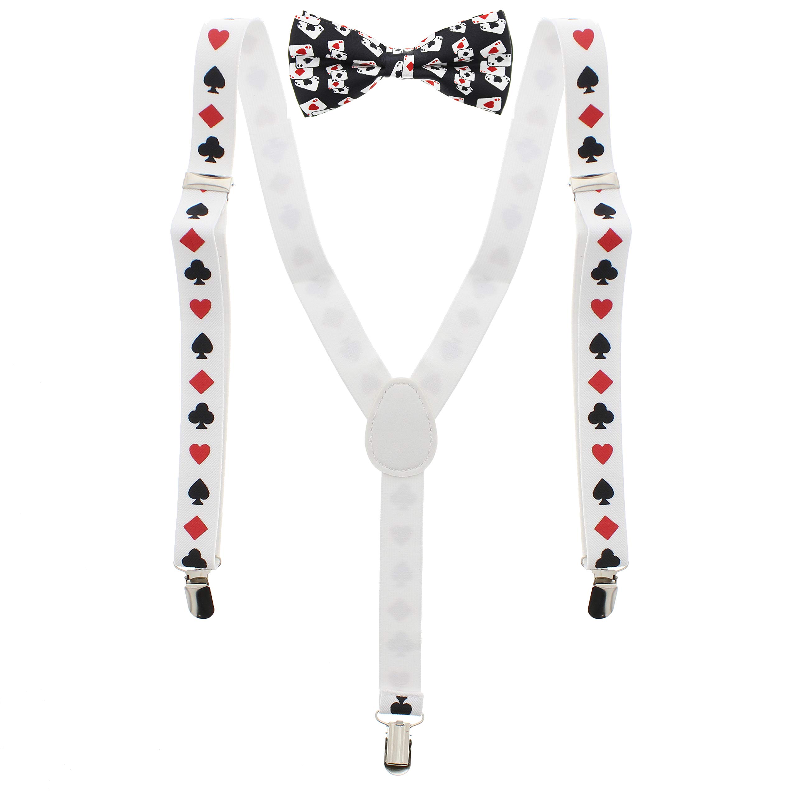 Zac's Alter Ego Men's Playing Cards Matching Suspenders & Pre-Tied Bow Tie Combo Sets For Stag Do's