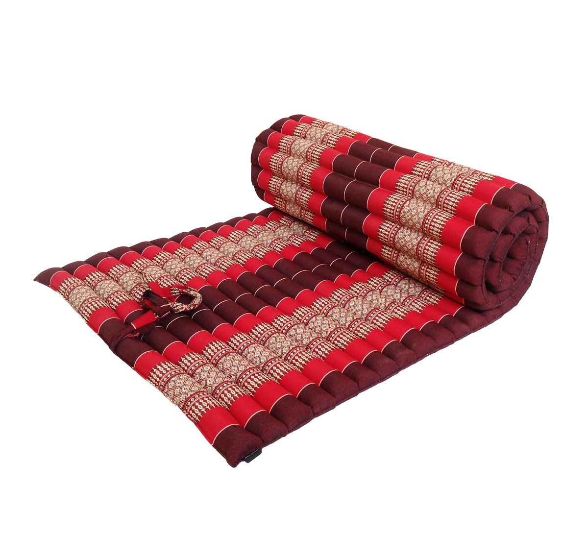 Traditional Thai Kapok Roll-Up Meditation Mattress for Yoga Massage or Relaxation (Red, Maroon) — image 1