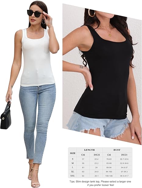 Set van 3/5 onderhemd voor dames, basic tanktop met U-hals, zonder