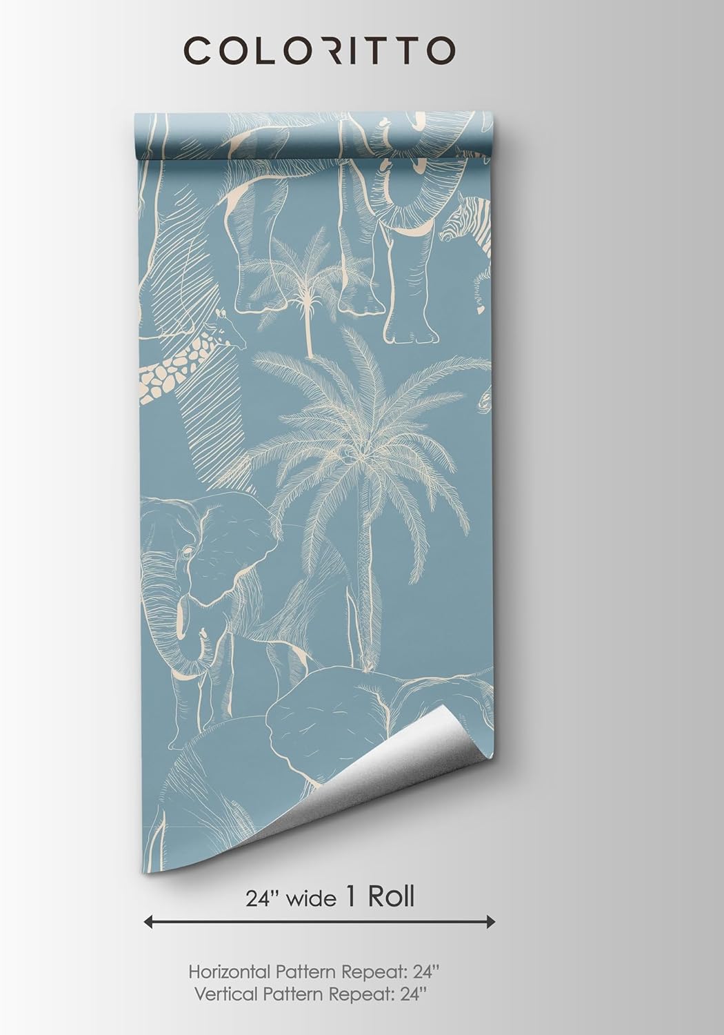 Blue Safari Animals Wallpaper | Removable Self Adhesive Jungle Animals Wallpaper | Peel and Stick Wallpaper (1 roll 24" W x 96" H)