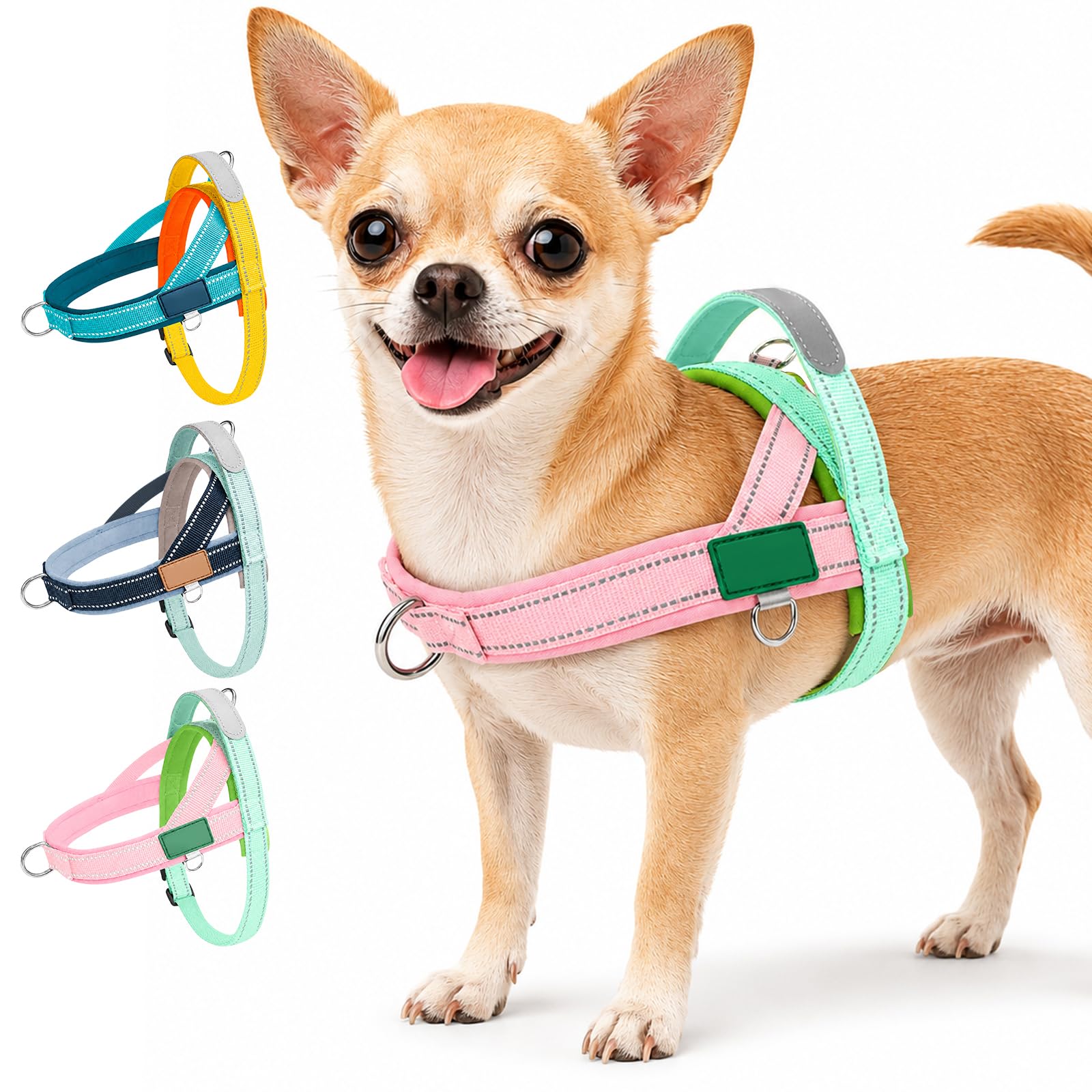 Olcyren No Pull Dog Harness, Breathable Adjustable Pet Vest with Front Clip, Reflective No Choke Puppy Harness with Handle for Extra Small and Small Medium Dogs Hiking (Pink & Mint Green, XS)
