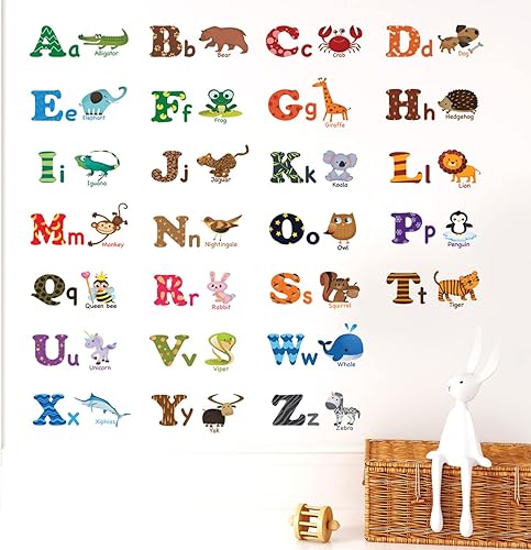 Miniatura 2 de DECOWALL DS-8001 - Calcomanías de pared para niños con alfabeto y animales, calcomanías de pared extraíbles para niños, guardería, dormitorio, sala