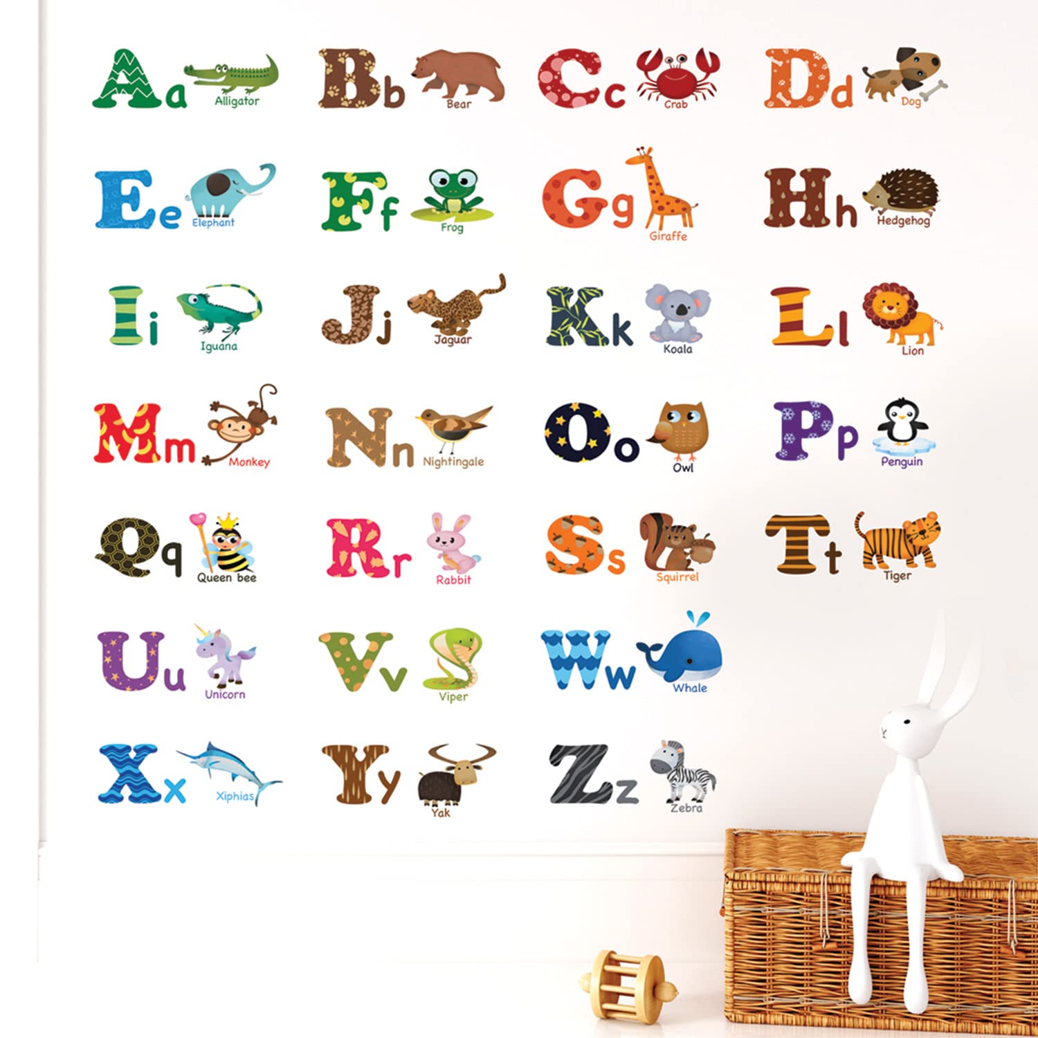 DECOWALL DA-1503A Inglese Alfabeto ABC con Animali Adesivi da Parete Decorazioni Stickers Murali Soggiorno Asilo Nido Camera Letto per Bambini decalcomanie