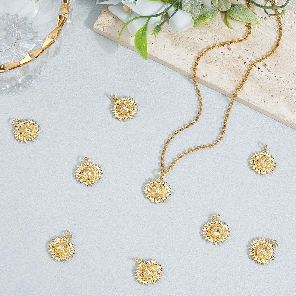 Beebeecraft 1 Box 10Pcs Gold Sunflower Charms 18K Gold Plated Brass Sunshine Charms for DIY Jewelry Earrings Necklace Bracelet Making Finding - Image 3