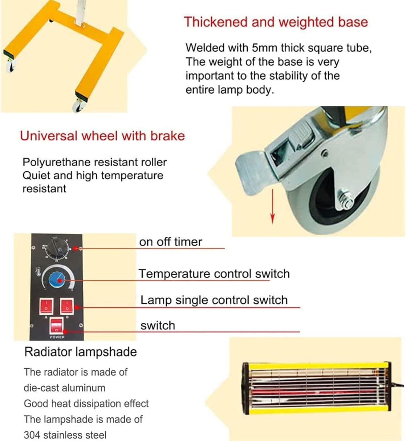 Infrared Paint Curing Lamp 2100W Short Wave Heater - Car Bodywork Repair Paint Dryer with Stand for Effective Curing of Car and Furniture Finishes