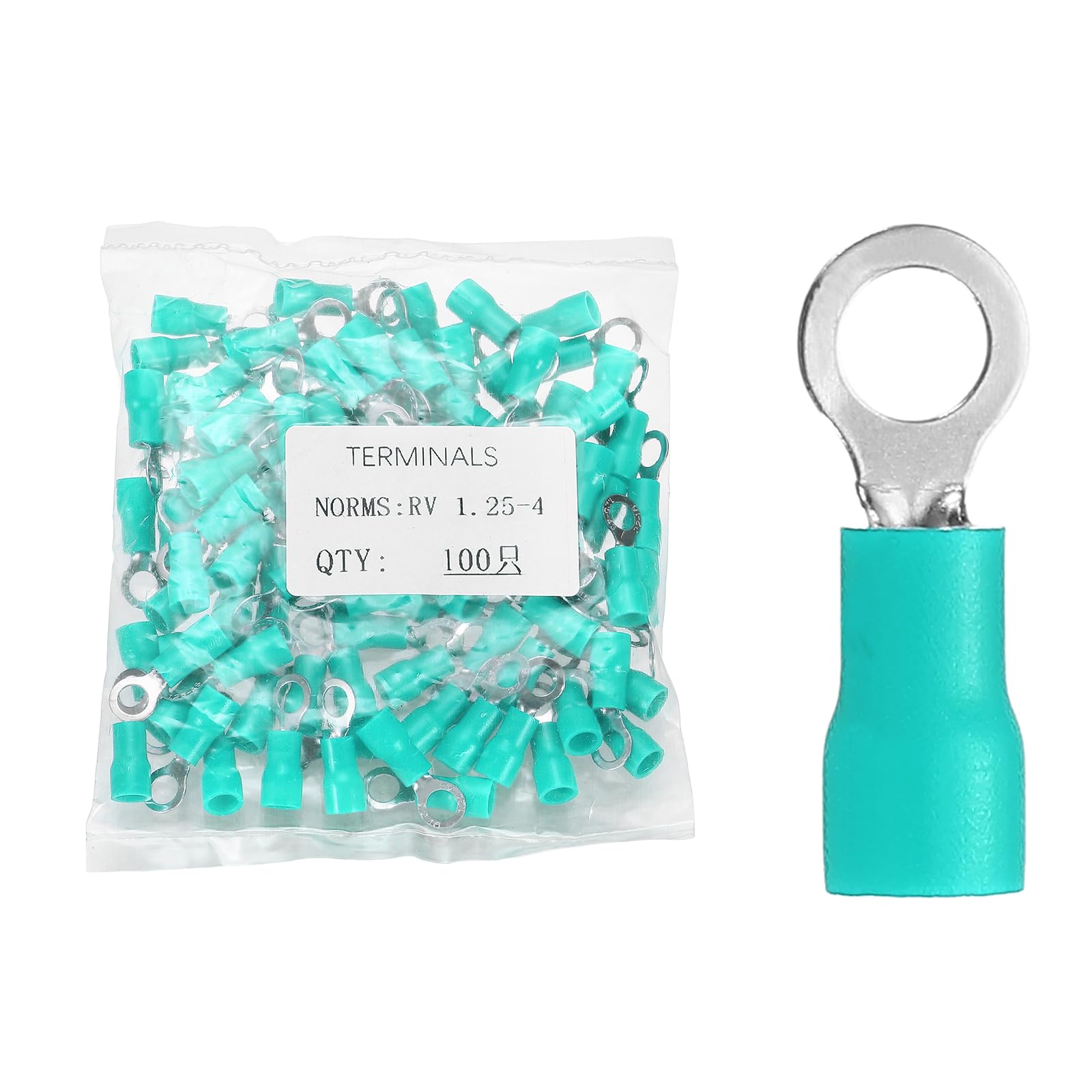 sourcing map 100pcs Terminals Ring Connectors #8" Tinned Copper Insulated Ring Crimp Terminals 22-16 Gauge for Electrical Industrial Chemical Project, Green