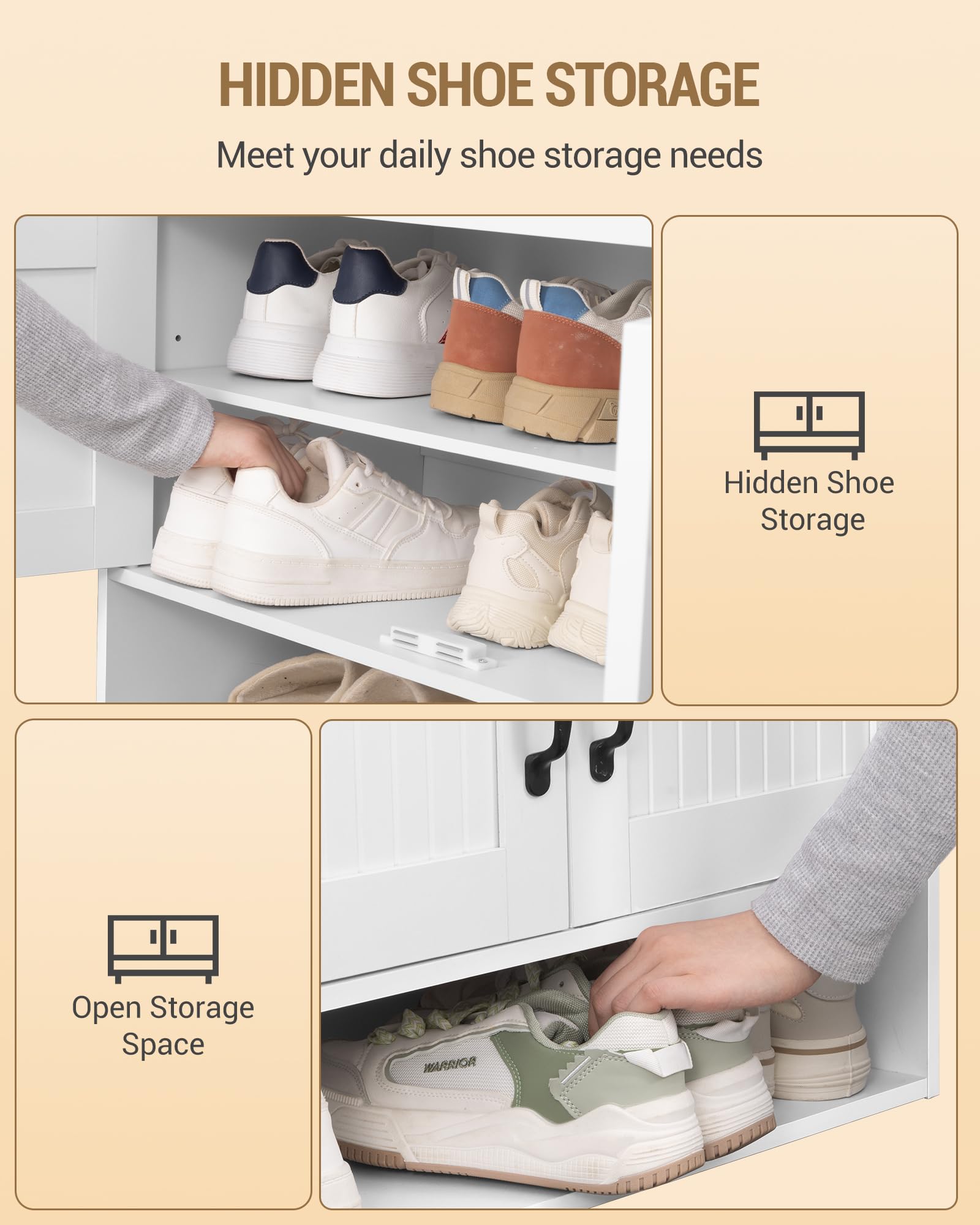 Hzuaneri Banc à Chaussures avec Siège, 140 cm, Blanc | Étagère à Chaussures, Espace de Rangement, Espace ouvert, Rangement Caché, pour Salon, L'entrée, 35 x 140 x 54 cm, SB41403GY