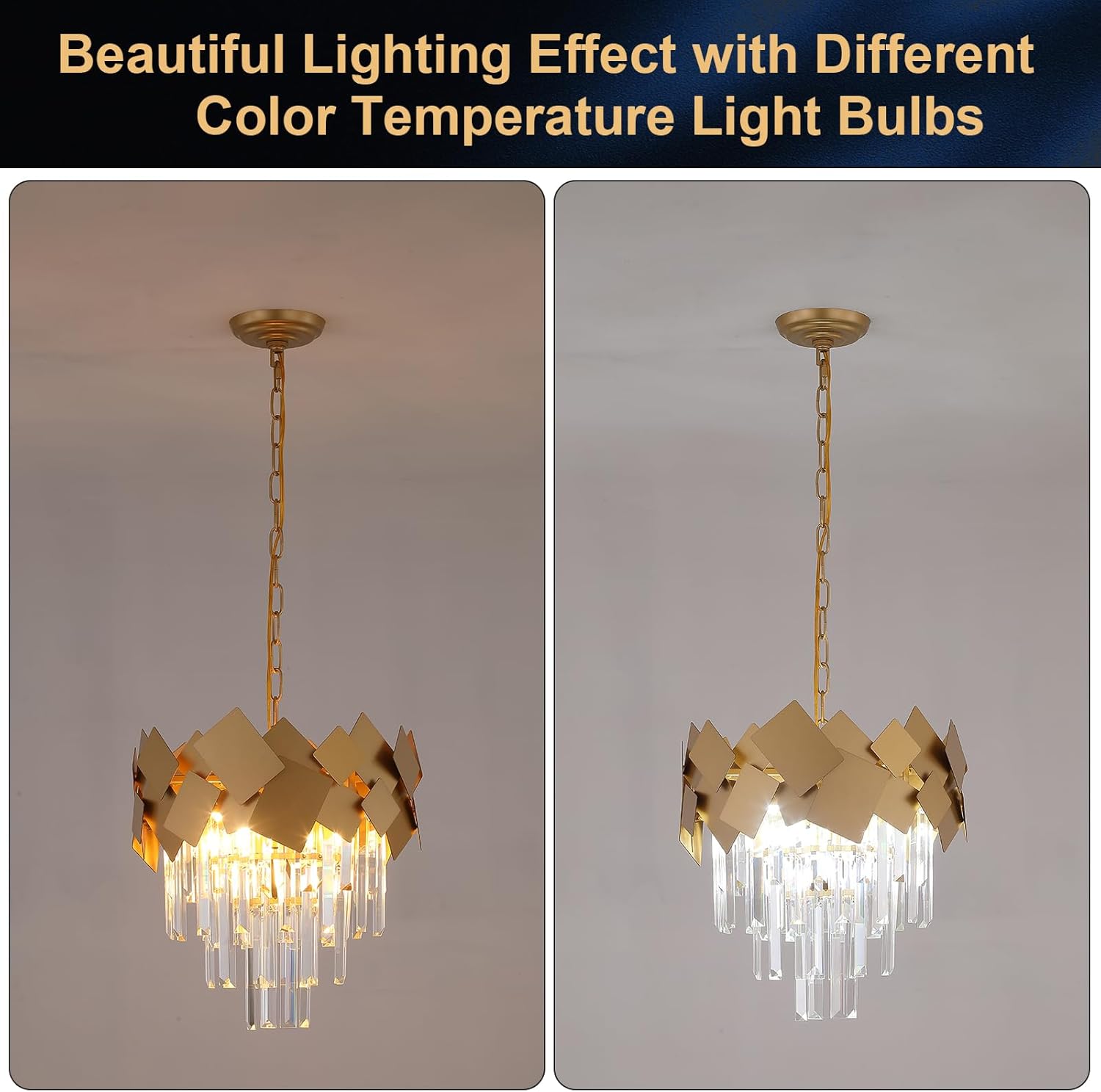 A AXILIXI Gold Crystal Chandeliers 16” Modern Ceiling Pendant Light Fixture for Dining Room Dimmable Small 3 Tiers Flush Mount Chandeliers Round for Foyer Kitchen Island Entryway Hallway