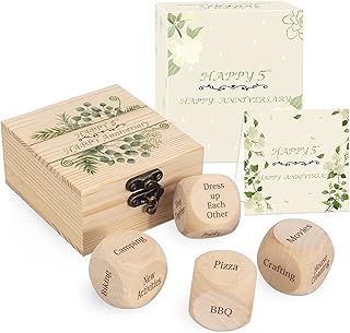 kintsukuroi 5th Anniversary Wood Gifts for Him, 5 Year Anniversary Date Night Dice Wooden Gift for Him, 5th Anniversary Wooden Gift for Wife, Happy 5th Anniversary Wood Box Present for Couple