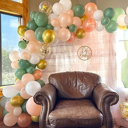 Miniatura 5 de Globos color verde salvia y rosa, paquete de 60 globos dorados metálicos de 12 pulgadas verde salvia y rosa polvoriento, globos dorados y verde