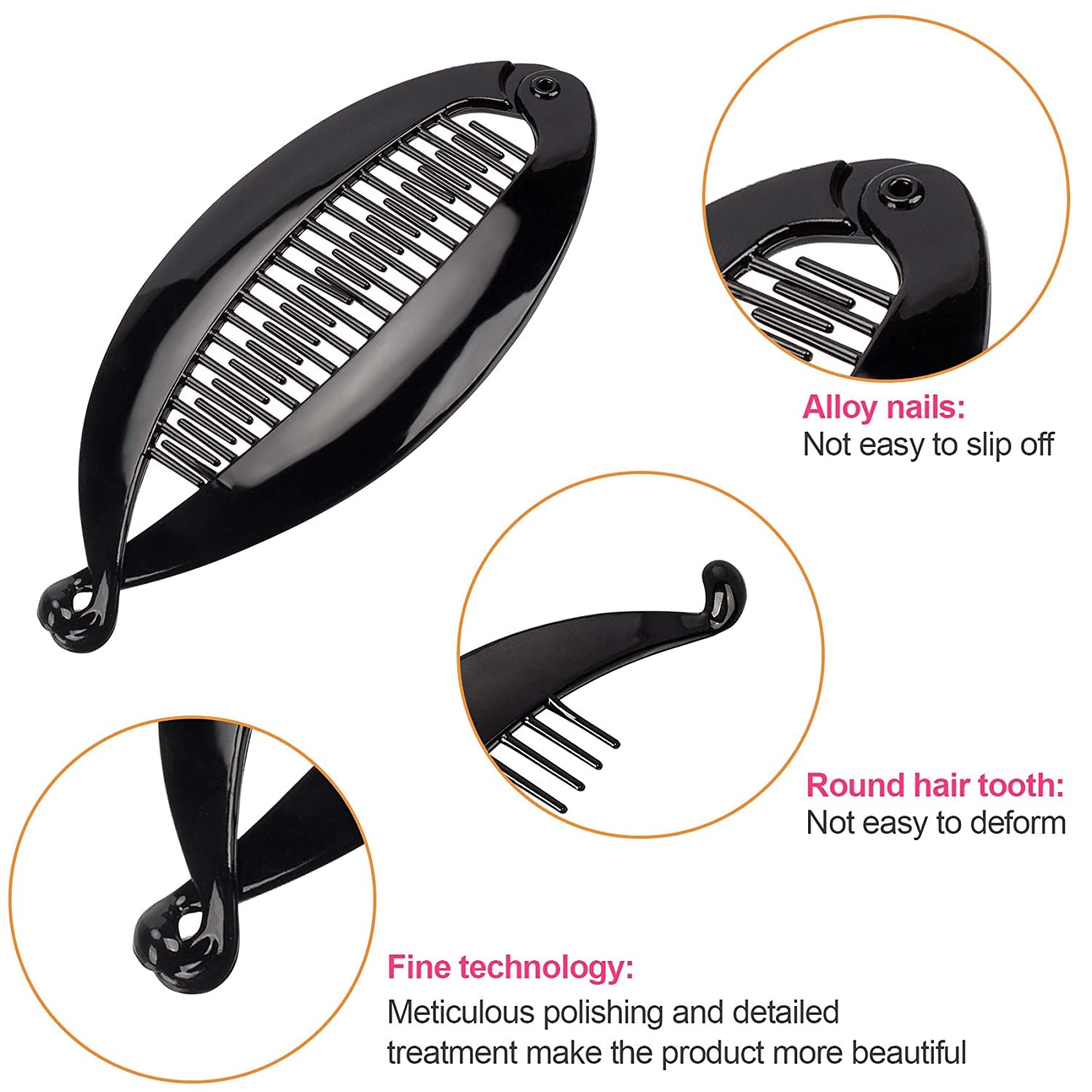 ayushicreationa Fish Shape Hair Claw Clips Banana Clips Barrettes Hairpins Hair Accessories Flexible Ponytail Holder Interlocking Hair Styling Clips Black 3 Pieces 1