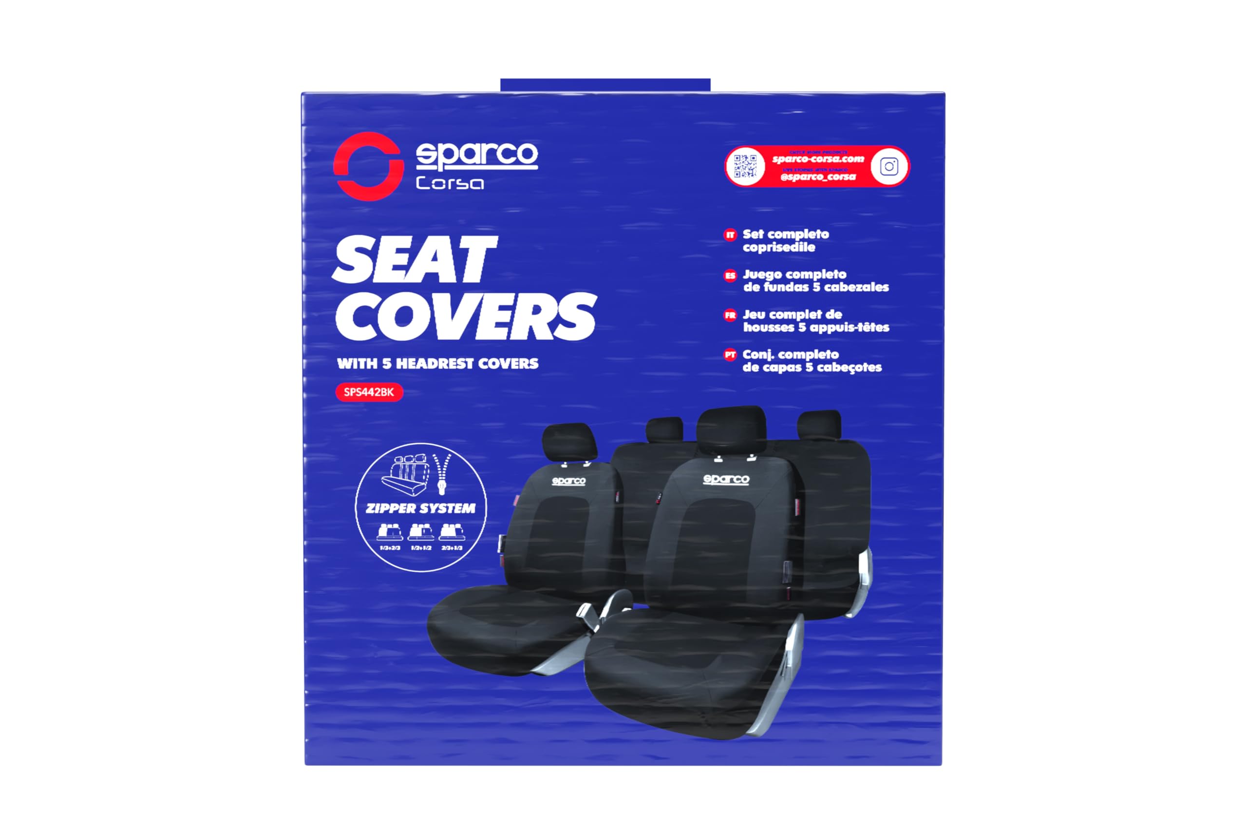 Sparco Juego Completo de Fundas de Asiento Sport, Universales, Color Negro