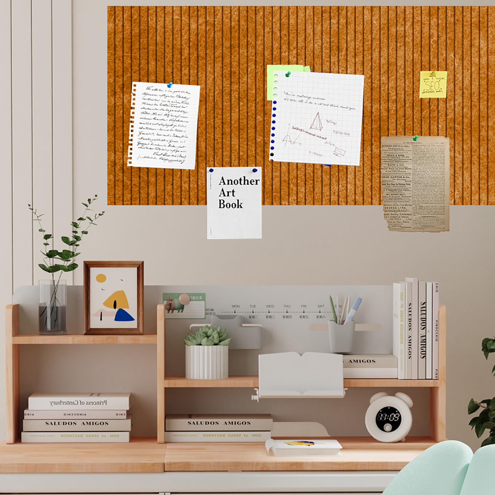 LUPATDY Bacheca Autoadesiva in Feltro, Bacheca in Sughero 60 x 40 cm, Lavagna in Sughero per Promemoria, 0,9 cm Spessore, Decorazione da Parete, Lavagna Pieghevole con Puntine, Marrone Latte