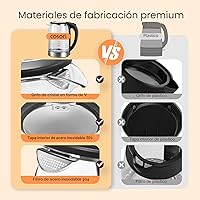 Vista 5 de COSORI - Hervidor eléctrico, sin contacto de plástico con agua, 1.8 qt/1500W, tapa interior y filtro de acero inoxidable, tetera para café y té