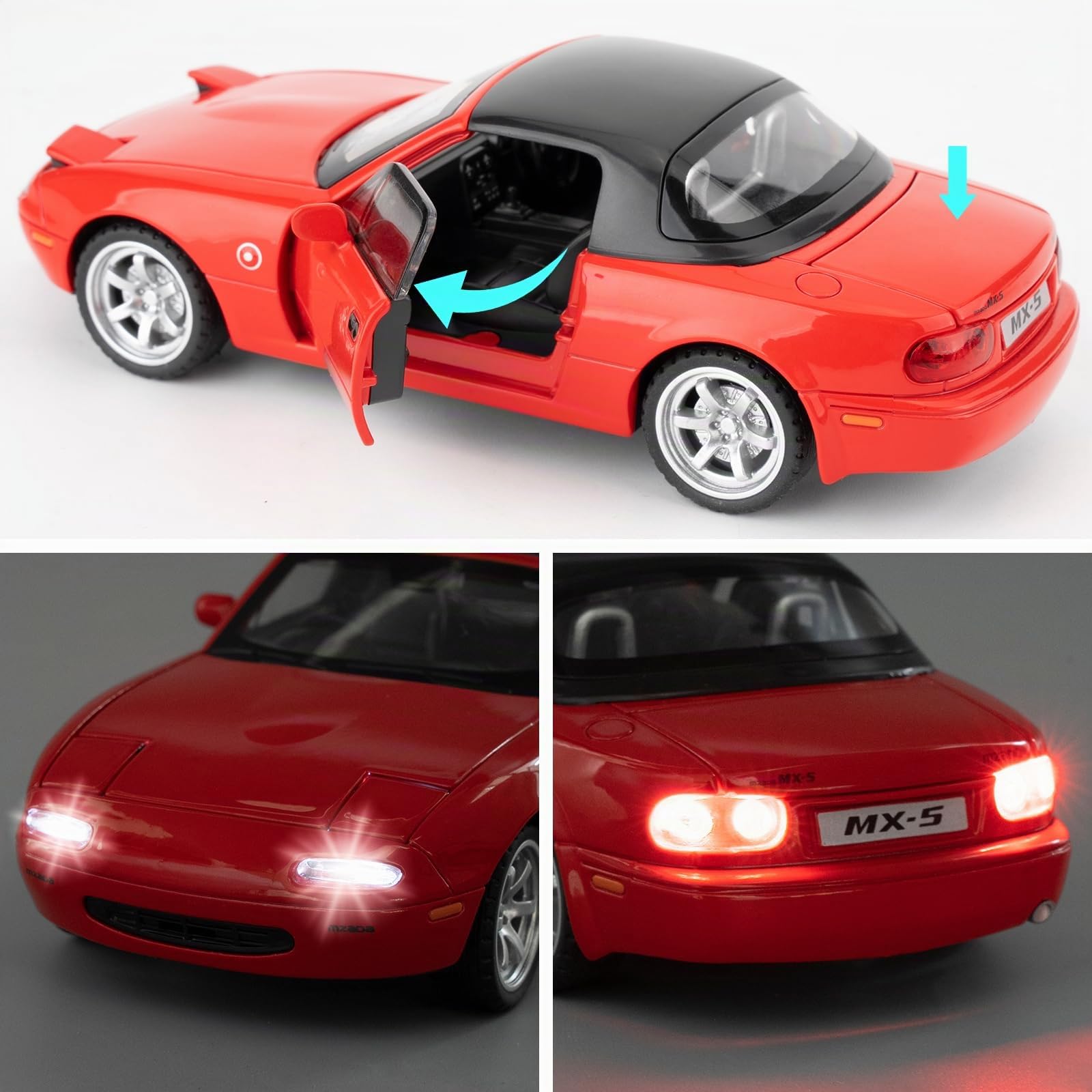 Imtfzct 1/32 Mazda Miata MX-5, Giocattolo Con Suono e Luce, Auto da Collezione per Bambini 4-7 Anni (Rosso)