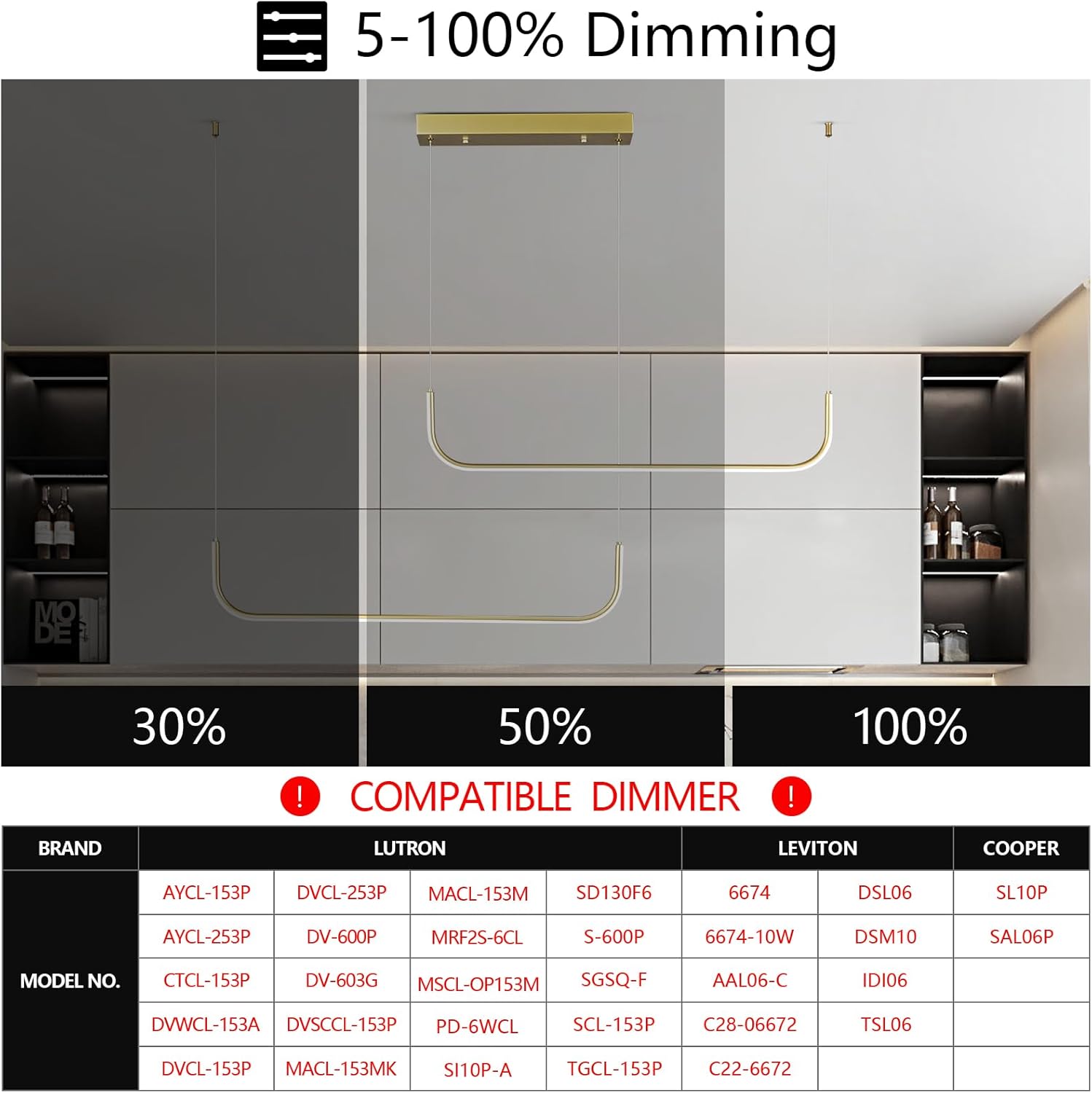 Modern Linear Chandelier Dimmable 6000K LED Pendant Light Fixtures Ceiling Hanging Gold Chandeliers for Dining Room Kitchen Island Living Room Office(2 Light)