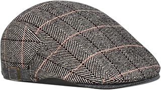Mens Tweed Flat Cap Drive Hat Newsboy Cap Berets - Adjustable Winter Fashion Flat Cap Beret, Spring Fall Winter, 55-59CM
