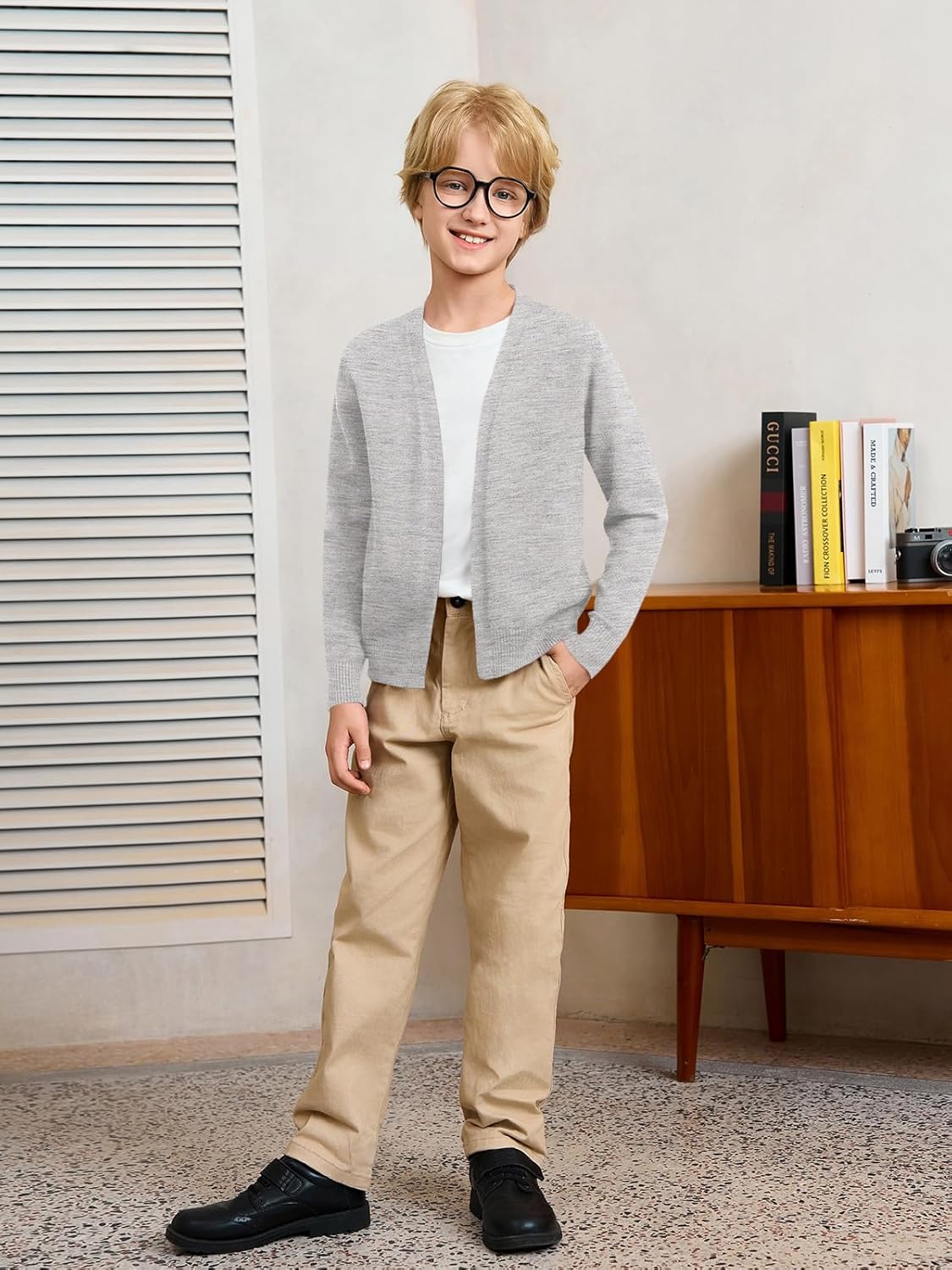 Haloumoning Boys School Uniform Cardigan Sweater Kids Knit Open Front Long Sleeve Outerwear 5-14 Years - Image 5