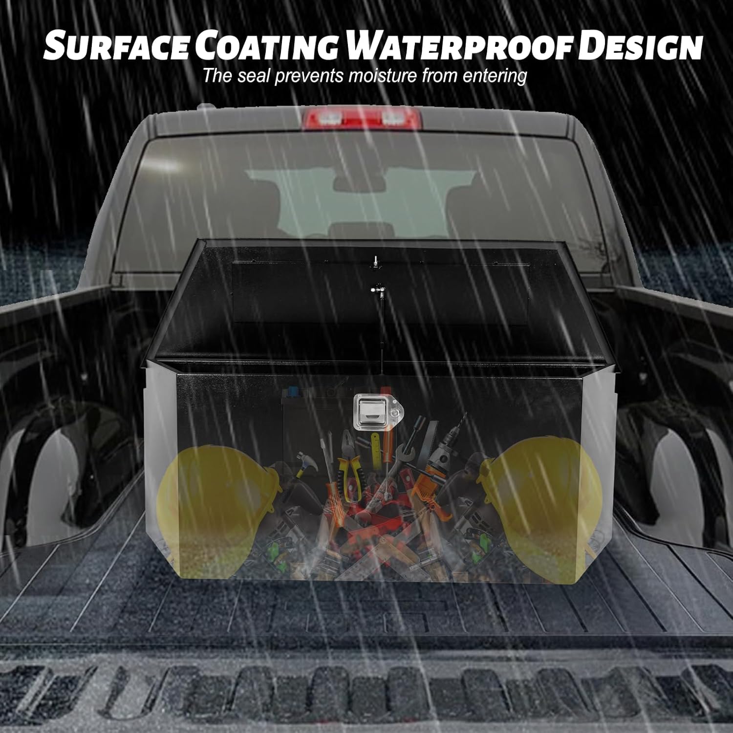 BLACKHORSE-RACING 49inch Trailer Tongue Tool Box,Heavy Duty Steel Waterproof Storage Tongue Box For Pickup,Truck Bed, RV, Trailer w/Lock and Keys -Black