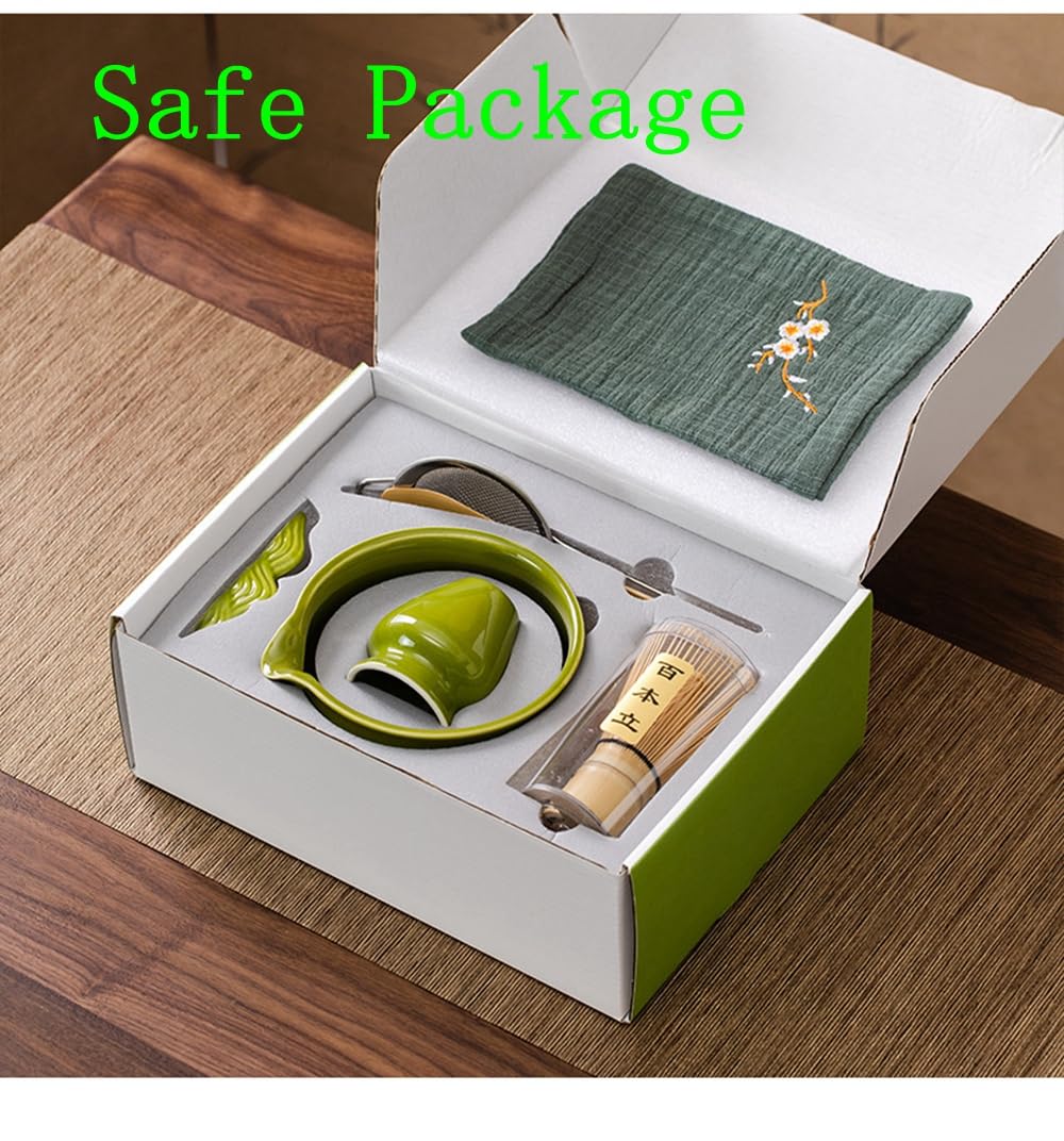 Juego de 8 batidores de matcha con caja de regalo blanca, juego de kit de ceremonia de té tradicional japonés, juego de cuencos de matcha ranurados de cerámica de color sólido para amantes del té