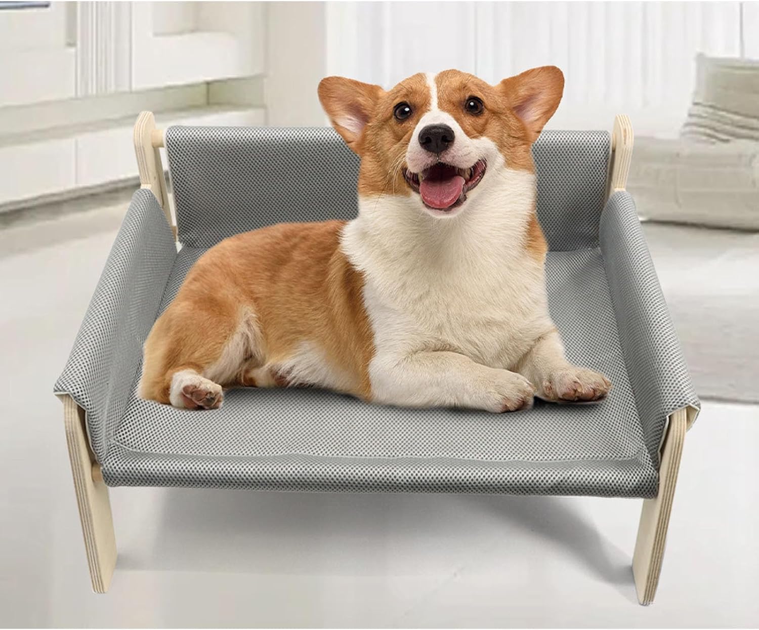Pet Wooden Sofa Chair, Stylish Look Versatile Anxiety Relief Pet Leisure Couch for Kitty Puppy or Other Small Animals (Gray)