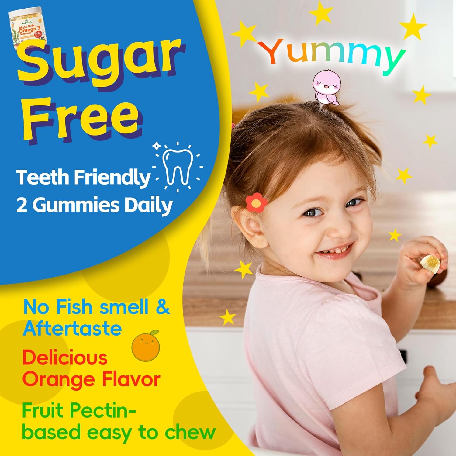 2 Pack Algae Omega 3 Gummies for Kids - 500mg with DHA, Phosphatidylserine, Vitamin D3 & K2 - Sugar Free DHA Supplement for Brain& Eye - Fish Oil Alternative - Vegan, 120 Count - Image 6