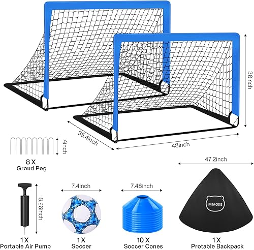 Miniatura 2 de MIAOKE 2 porterías de fútbol de 4 x 3 pies para patio trasero, equipo de entrenamiento portátil con pelota de fútbol, 10 conos de fútbol, bolsa de