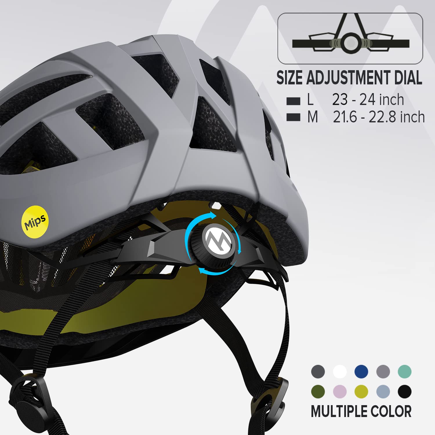 OUTDOOR MASTER Casco Bici Uomo-Donna - Modello GEM con Sistema MIPS, 25 Prese d’Aria, Visiera Removibile - Fit Regolabile - Ottimo per Ciclismo e Skateboard