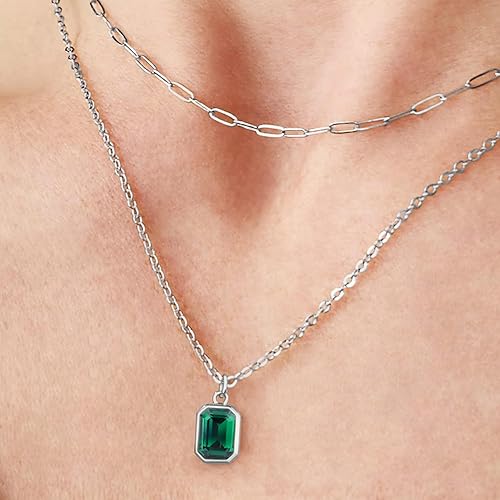 Miniatura 3 de Stocking Stuffers for Women - Layered Birthstone Necklace for Women Girls, 14K Gold-Plated Paperclip Chain Choker Necklace with Rectangle Birthstone