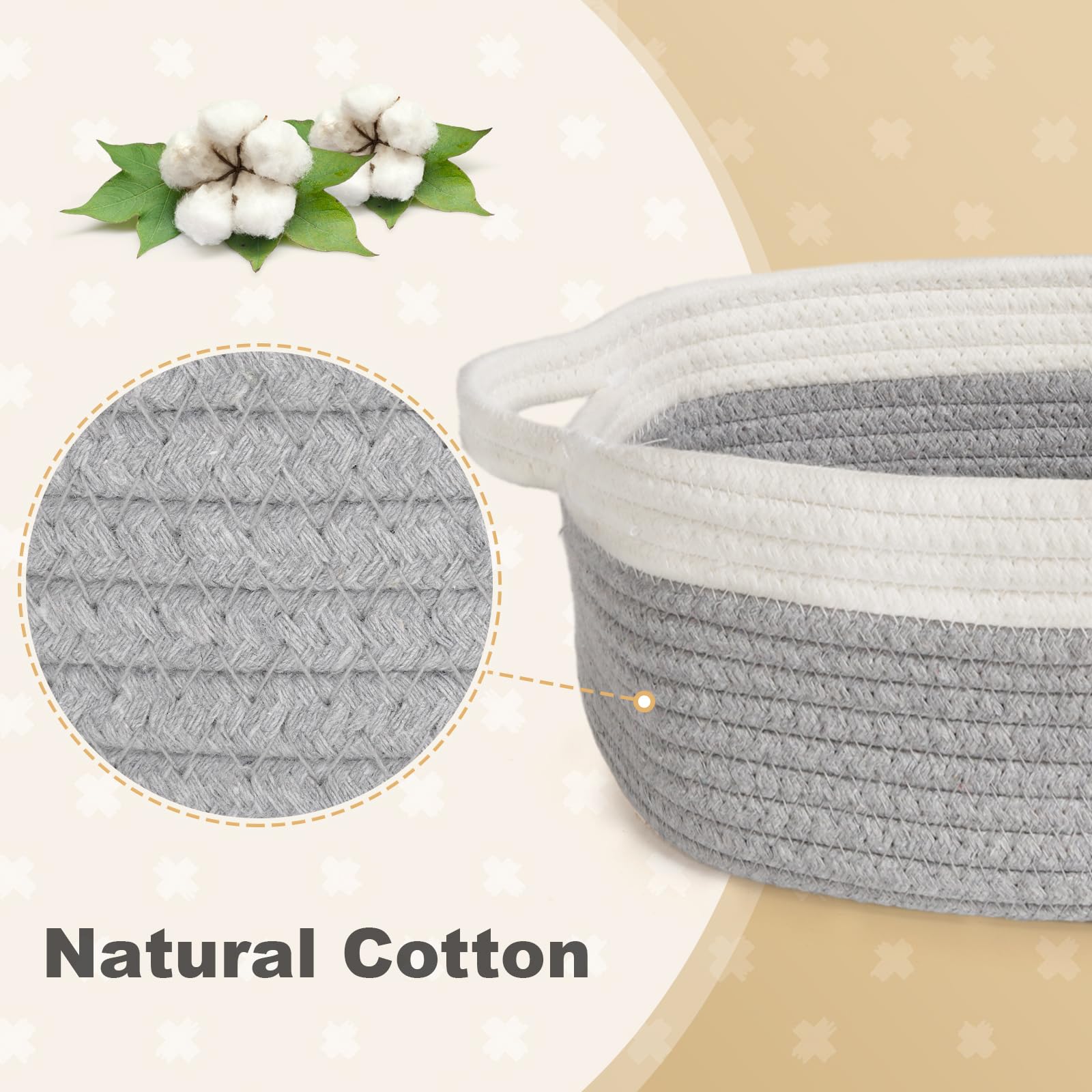 Cinnani Set di 5 Cestini Portaoggetti Intrecciato in Corda di Cotone, Impilabile Organizer Fasciatoio, Decorazione Cesto Portaoggetti per Bagno, Armadio, Camera da Letto, Soggiorno (Bianco/Grigio)