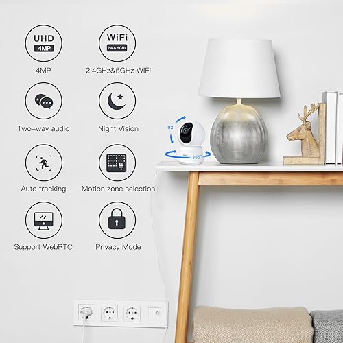 Miniatura 2 de ARETI - Cámara de seguridad WiFi de 5 GHz para interiores, cámara enchufable de 4 MP para perros con aplicación de teléfono, cámara para el hogar