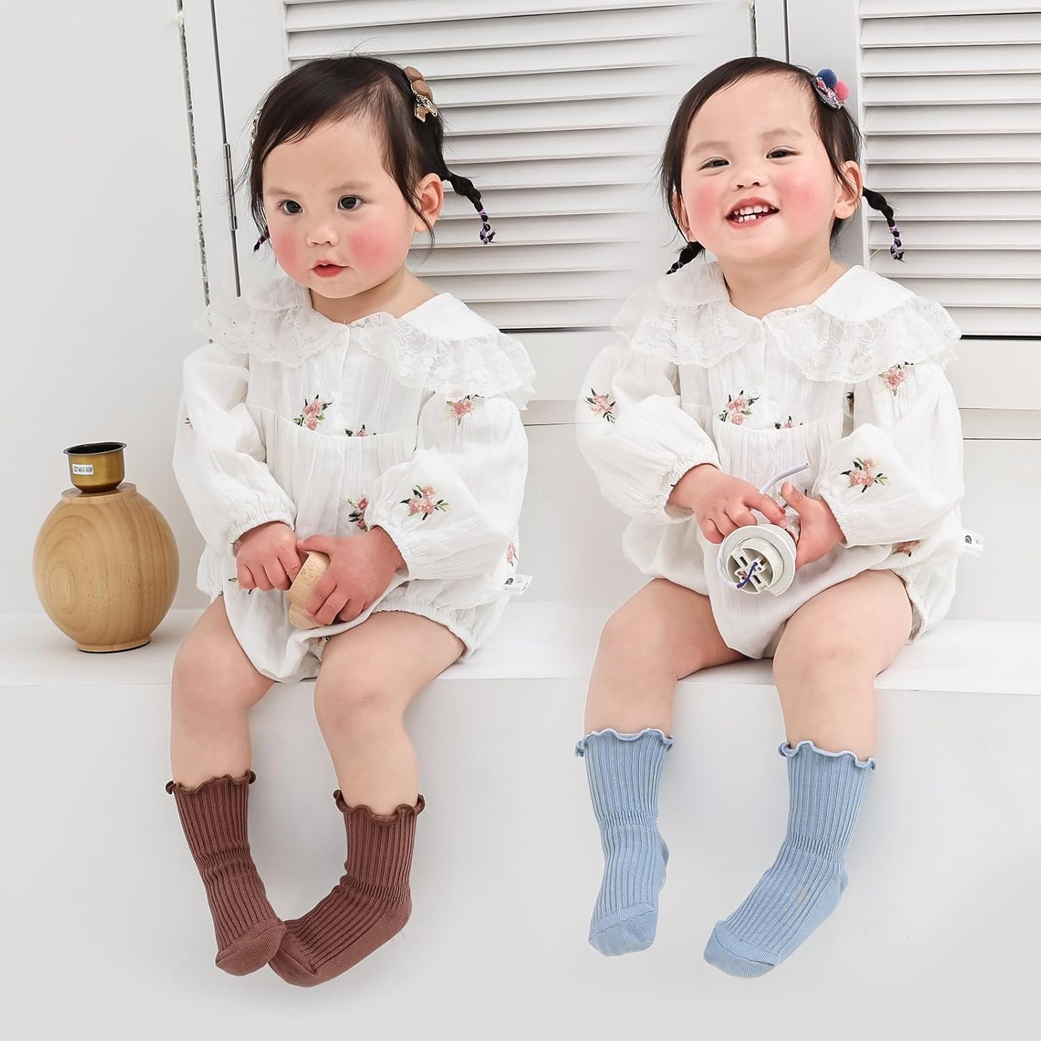 MINI PANDA Baby Non-Slip Crew Socks with Frilly Ruffled for Infants Toddlers Little Kids Little Girls 8 Pairs - Image 4
