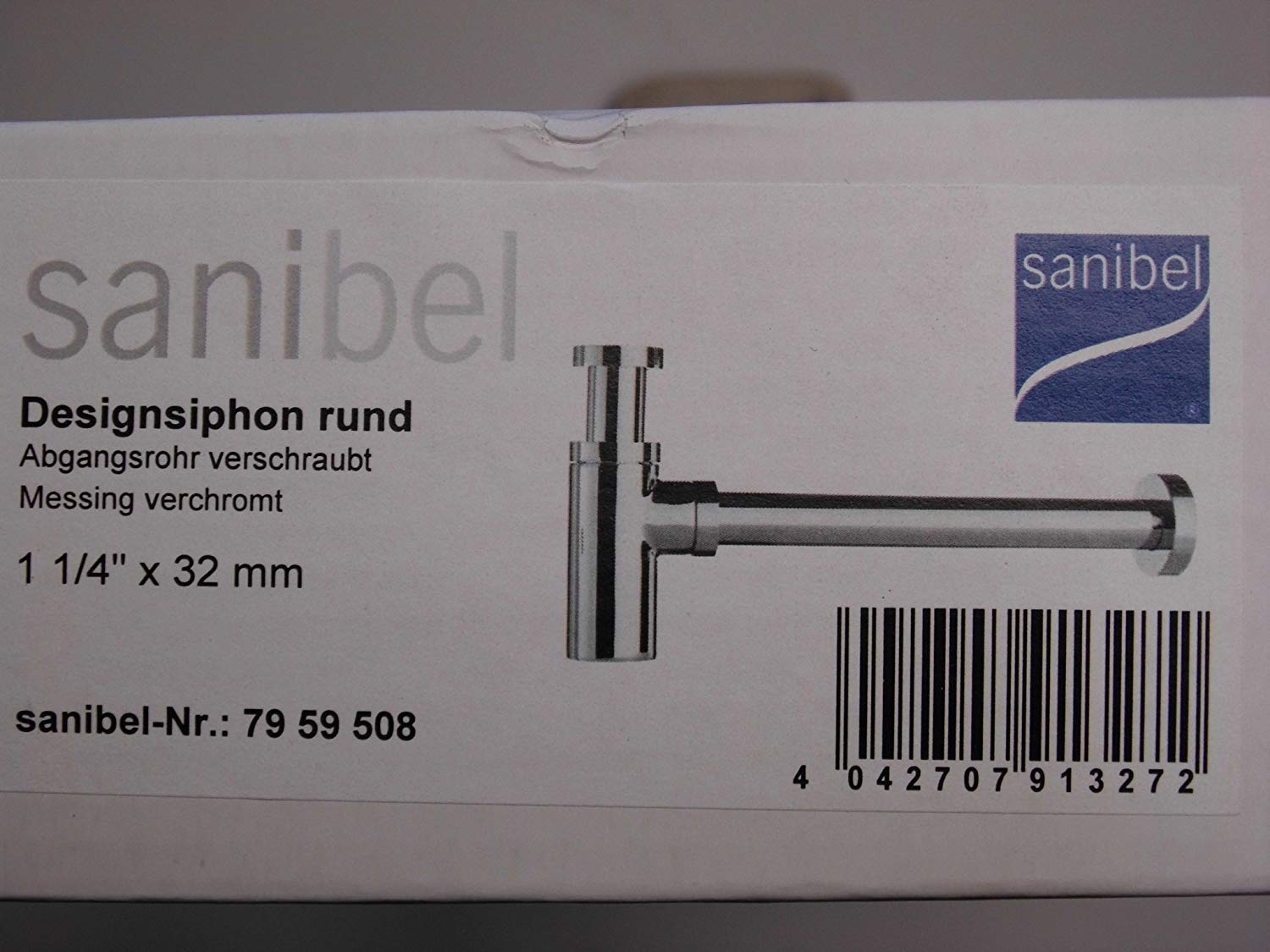 Design Geruchsverschluss Siphon DN 32 mit Reinigungsöffnung Messing verchromt