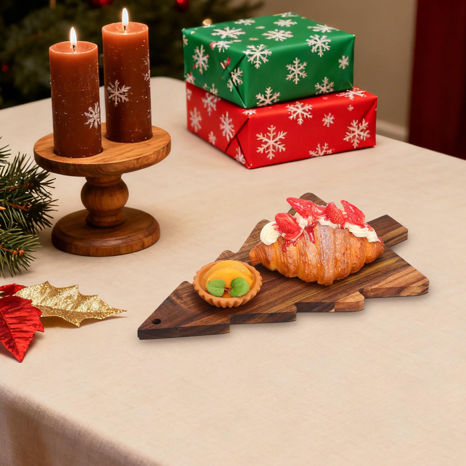 OUNONA Bandeja de Madera Forma de Árbol de Navidad para Cortar Quesos y Servir Aperitivos Fiestas Navideñas