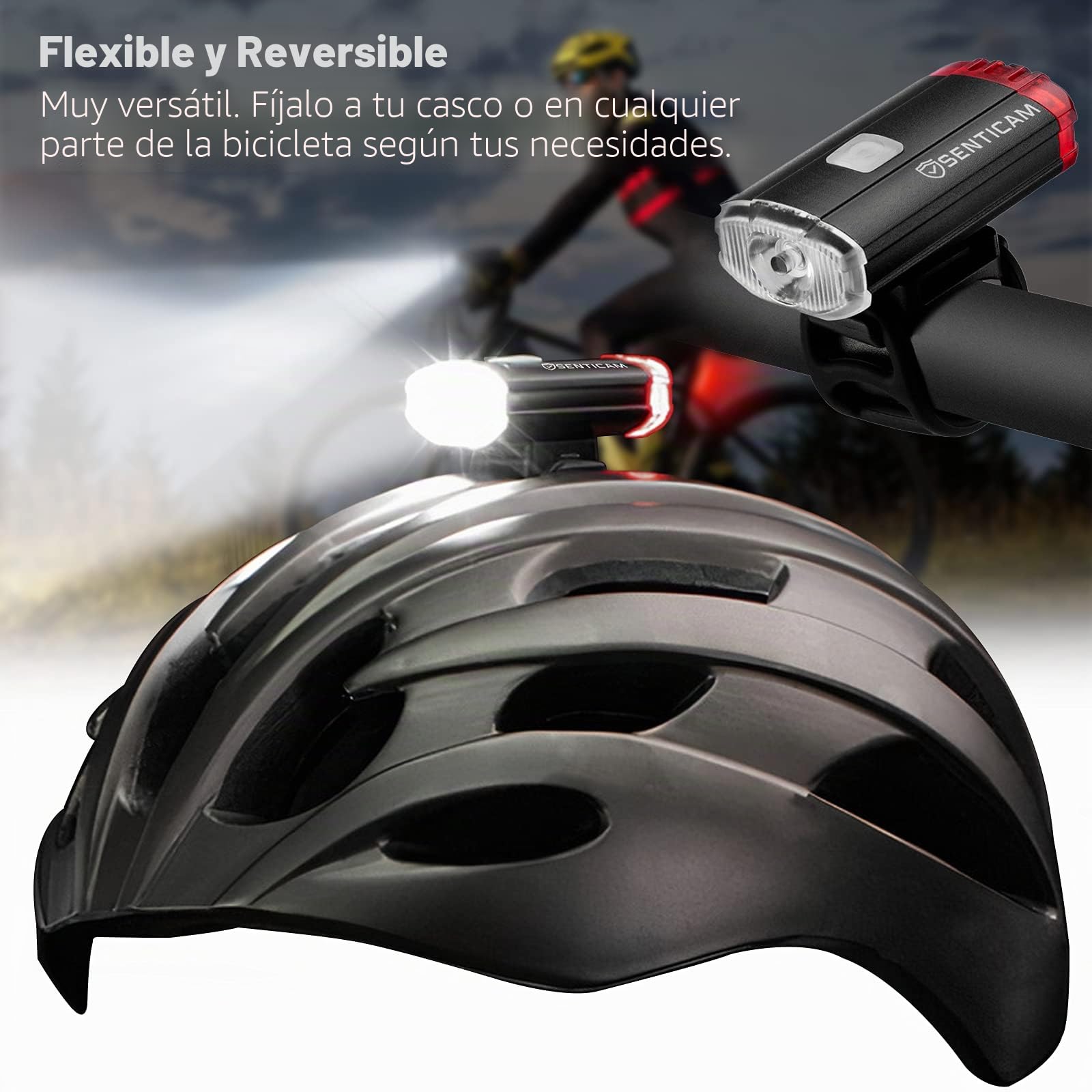 linterna recargable USB para casco de bicicleta, doble luz frontal y trasera para ciclo, resistente al agua IPX3, antorcha portátil para ciclistas de carretera