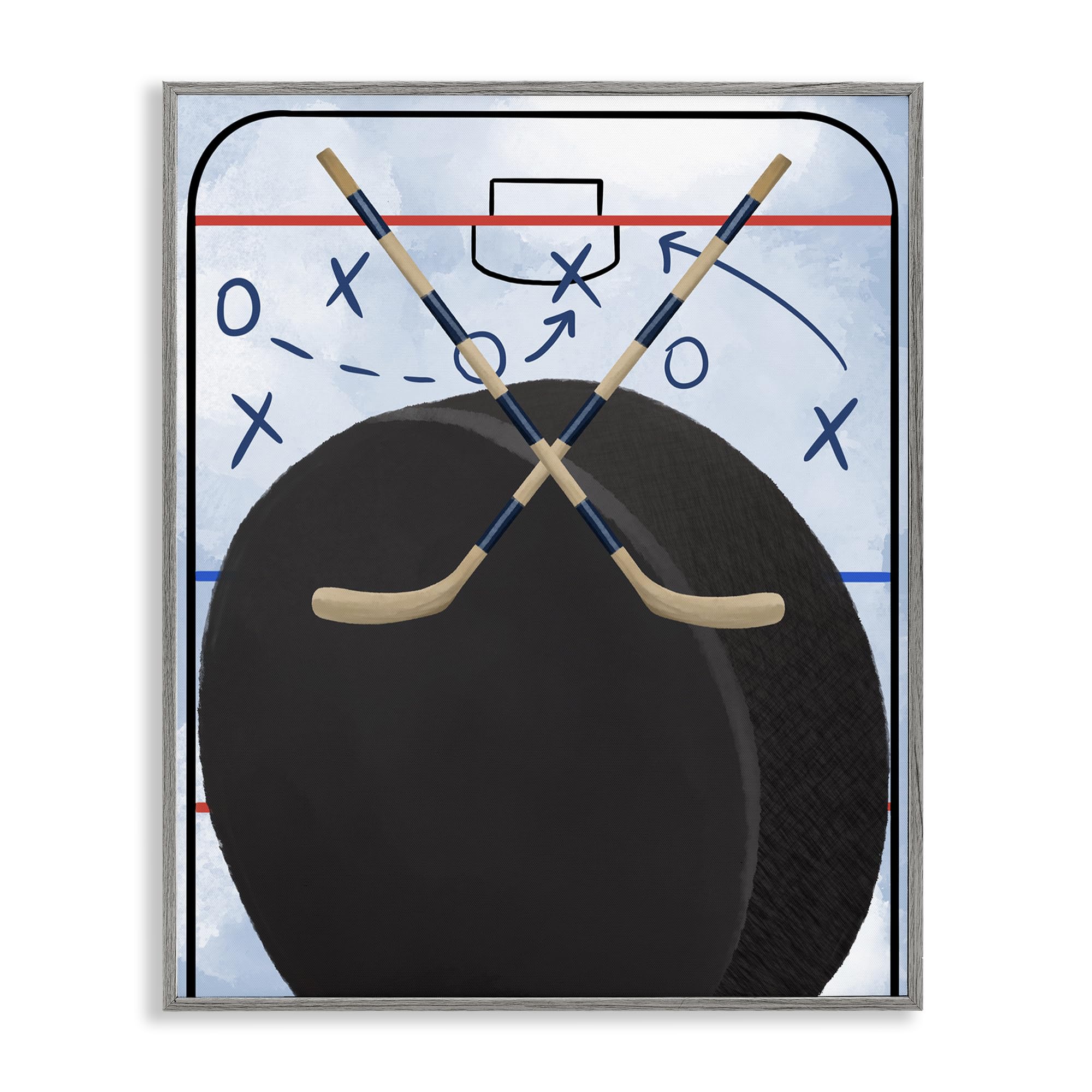 Stupell Industries Farmhouse Gray (Textured) 'Hockey Rink Tactics'| Framed Giclee Art