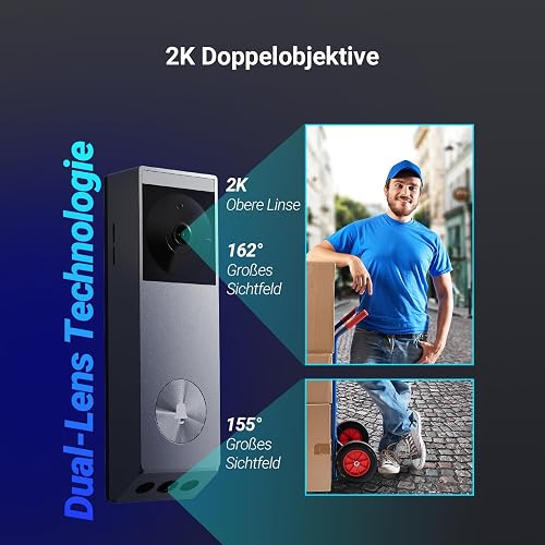 EZVIZ Video Doorbell Camera Wireless, 2K & 1080p Dual-Lens, EP3x Pro Kit - 2
