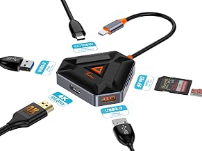 Techie 6-in-1 USB-C Hub with 4K HDMI (60Hz), PD 100W Charging, 2× USB 3.0 (5Gbps), SD/TF Card Reader – Hexagonal Aluminum-ABS Design, LED Indicator, Grey-Black with Orange Accents