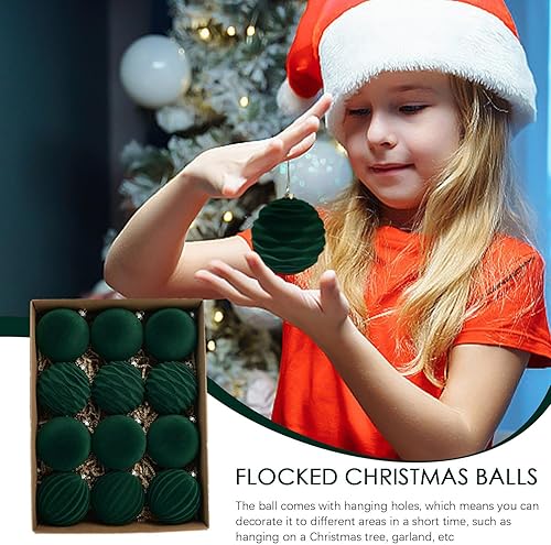 Miniatura 4 de Esferas de terciopelo para decoración de árbol de Navidad, 12 piezas de adornos flocados para árbol de Navidad, adornos colgantes para decoración de