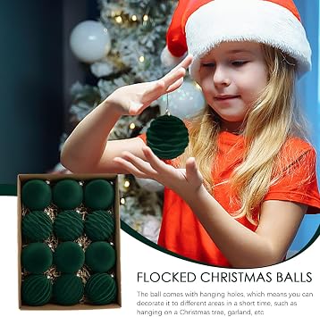 LAFANDE Velvet Christmas Balls Christmas Tree Decorations, 12 PCS Bulk Flocked Christmas Tree Ball Ornaments, Hanging Ornaments Christmas Tree Decoration for Holiday Wedding Party