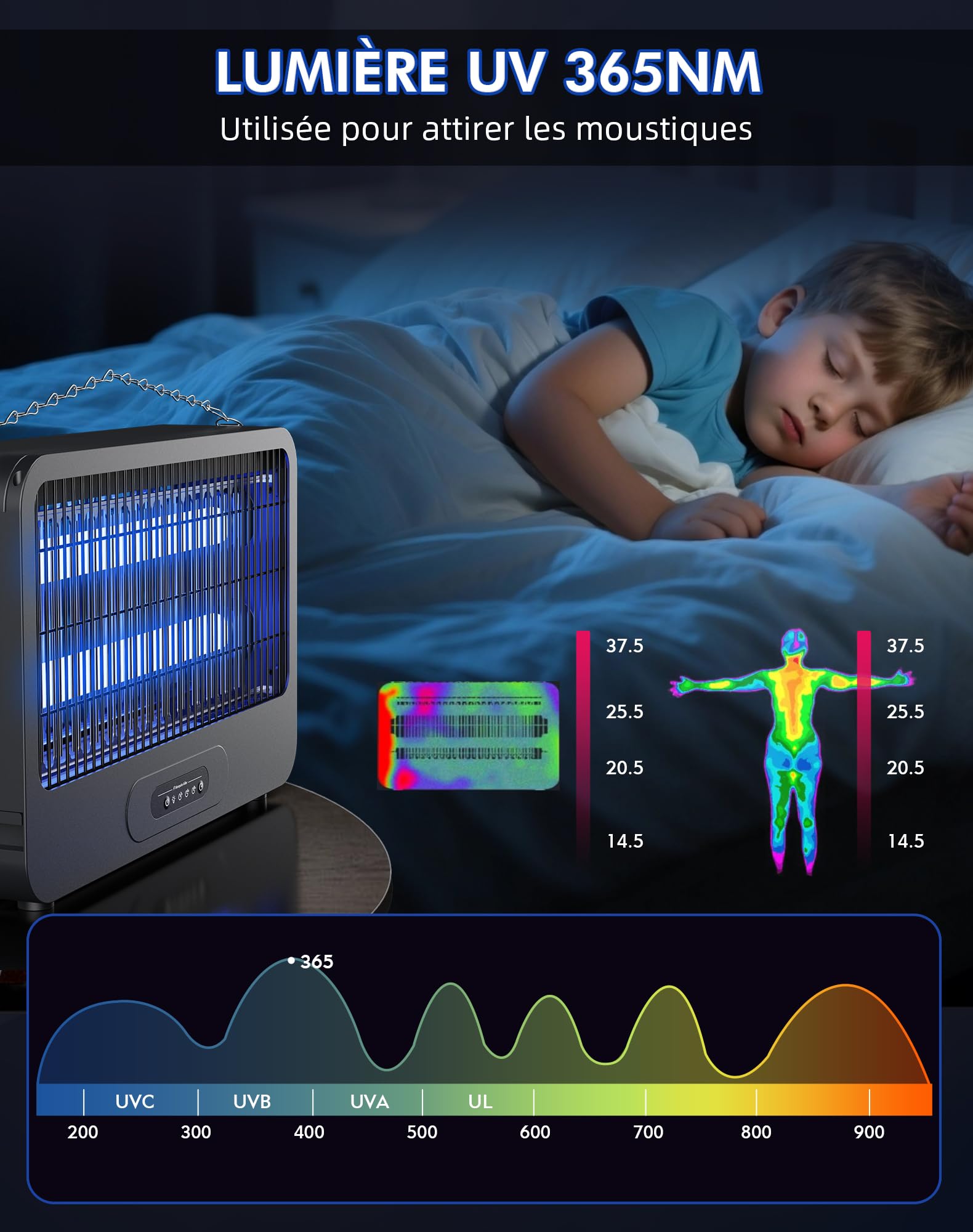 Lampe Anti Moustique 3500V UV 20W Tue Mouche Électrique avec Chaîne Métallique Télécommande Intérieur Extérieur 100m²