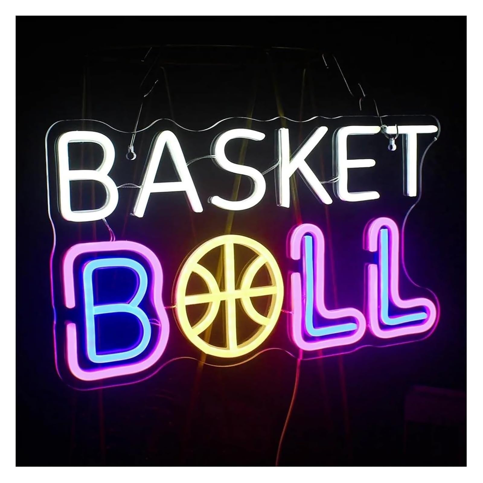 Lampada d'atmosfera rilassante con insegne al neon a forma di basket e pannello lettere