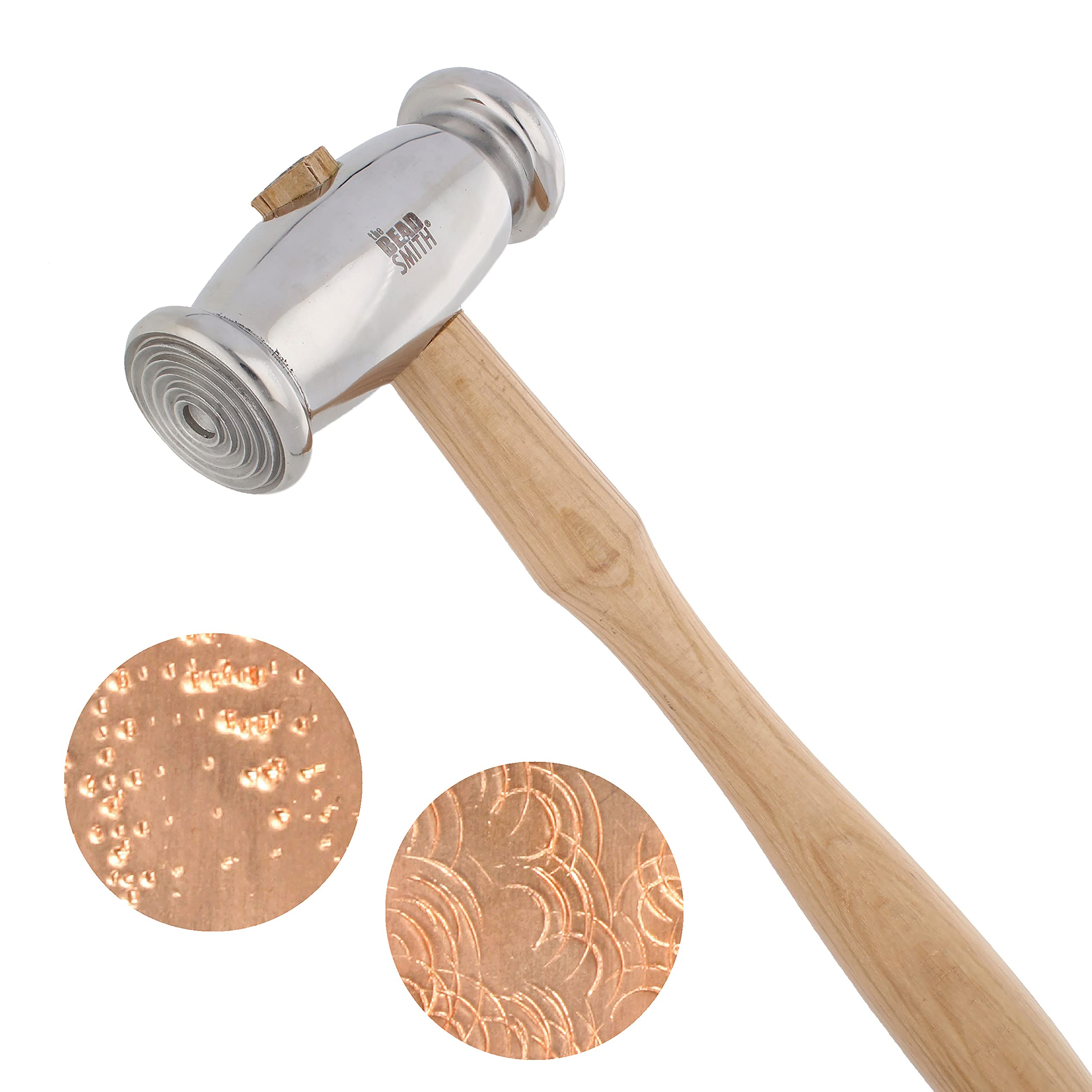 The Beadsmith Double-Faced Texture Hammer - Metal Elements – 10.5 Inches with Wooden Handle, 70mm, 10oz Steel Head with Two 28mm Faces - Texturing Tool Used to Add Patterns & Dimension to Metalwork