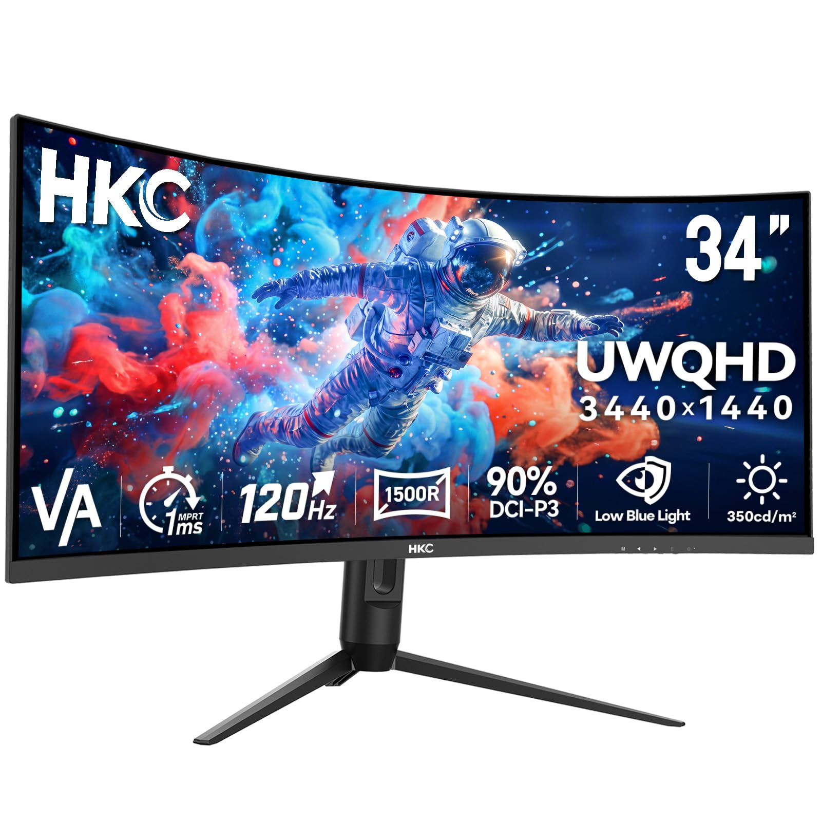 HKC Curvo Monitor Gaming 34 Pulgadas UWQHD(3440x1440) VA 120Hz, 1ms MPRT
