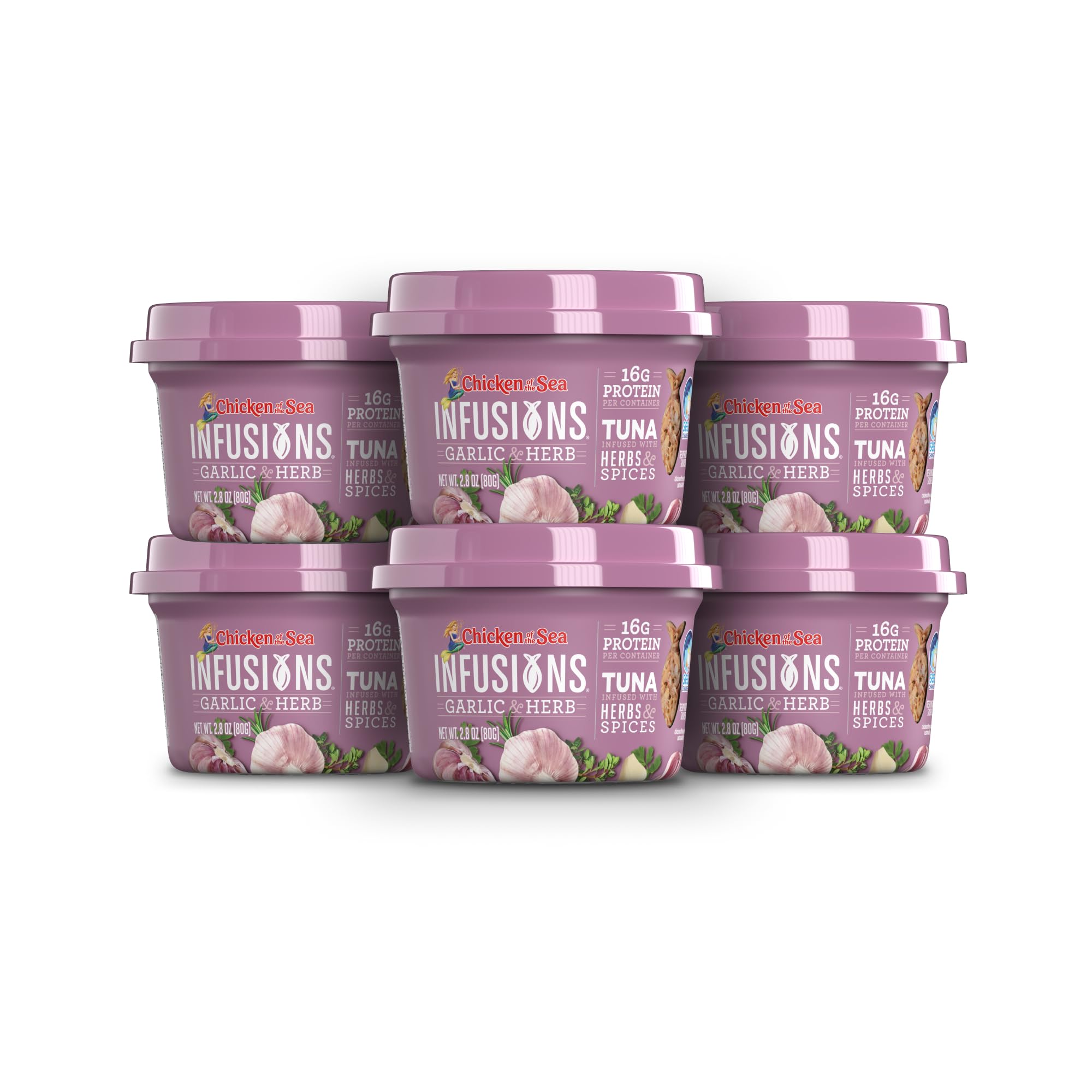 Chicken of the Sea Infusions Tuna, 2.8 Ounce Cups (Pack of 6), Wild Caught Tuna, Garlic & Herb