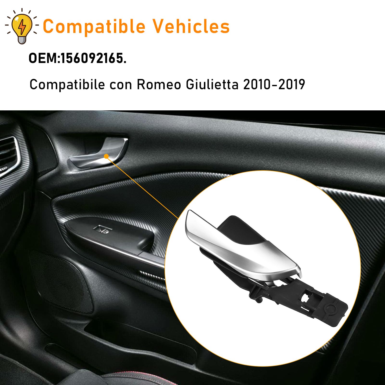 TTCR-II Compatibile con Maniglia Alfa Romeo Giulietta 2010-2019 Maniglie Interne per Portiere Auto Alfa Romeo 156092165 Maniglie Interne Porte Giulietta Maniglia Della Porta Destra -Destra Anteriore