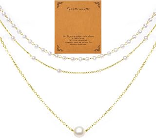 14K Gold Plated Multi-layered Pearl Necklace for Women, Freshwater Cultured Daisy Charm Pendant Jewelry Set, Dainty Floral Pearl Necklace Gifts for Birthdays Anniversaries Mother’s Day
