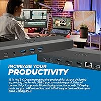 Vista 8 de RVP+ Concentrador USB C de monitor dual (base USB C) con puerto de pantalla 4K dual, 2 puertos USB 2.0, Ethernet y carga de 100 W - Puerto