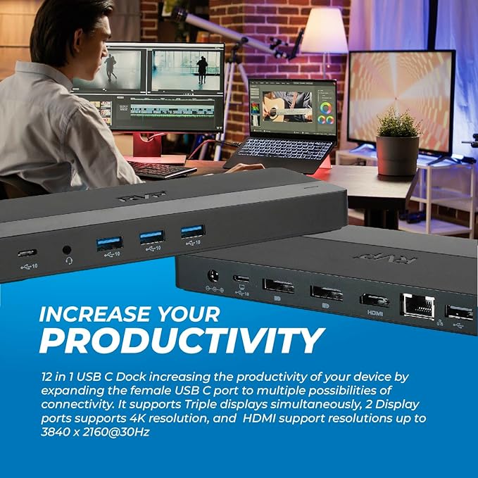 Hub USB C RVP+ Dual Monitor con Dual 4K DisplayPort y Carga 100W miniatura 8
